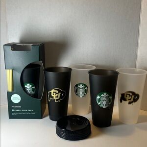 NWT Starbucks University of Colorado at Boulder Buffaloes Reusable Cold Cups Set
